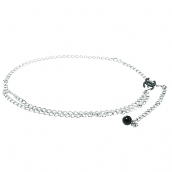 Pre Owned Chanel CC Black Resin Silver Tone Chain Link Belt