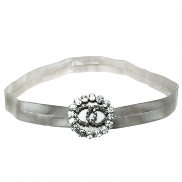 Pre Owned Chanel CC Crystal Embellished Silver Tone Mesh Belt