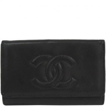 Pre Owned  حافظة مفاتيح شانيل CC جلد سوداء 6