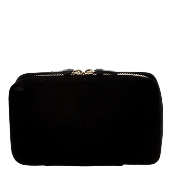 Pre Owned  حافظة سفر شانيل CC مجوهرات قطيفة سوداء