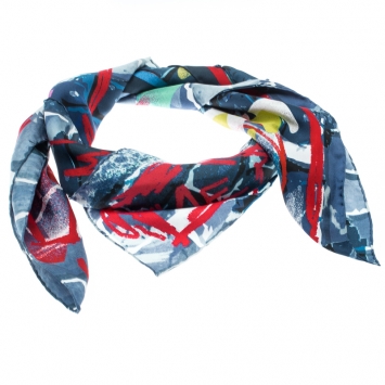 Pre Owned Chanel Multicolor Make Fashion Not War Graffiti Printed Silk Square Scarf