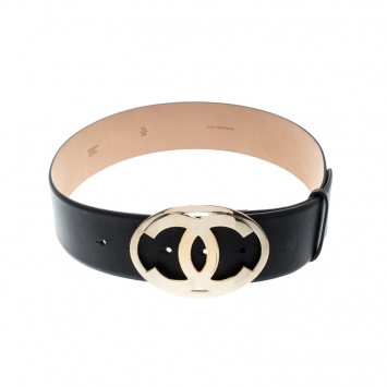 Pre Owned Chanel Black Leather CC Buckle Belt 75CM