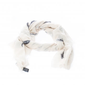 Pre Owned Chanel CC Beige Sphere and Camellia Print Cashmere Silk Shawl