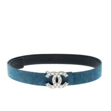 Pre Owned Chanel Blue Denim CC Buckle Belt 80CM