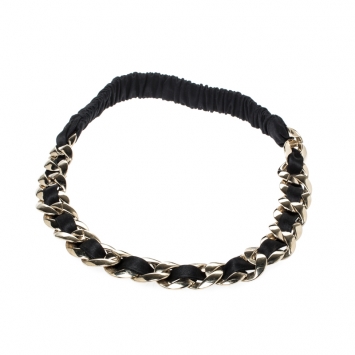 Pre Owned Chanel Black Fabric Gold Tone Chain Link Headband