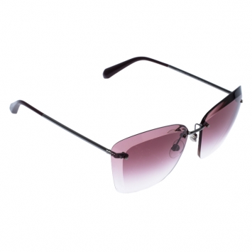 Pre Owned Chanel Silver Tone/ Pink Gradient 4221 Rimless Butterfly Sunglasses
