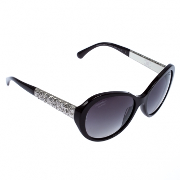 Pre Owned Chanel Maroon Crystal Embellished Polarized 5290-B Oval Sunglasses