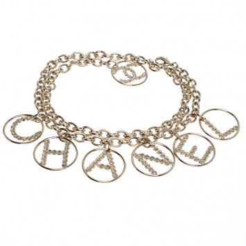 Pre Owned Chanel Crystal Gold Tone Chain Link Charm Belt