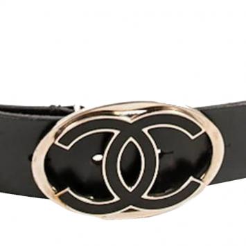 Pre Owned Chanel Black Leather Cc Belt 100 Cm