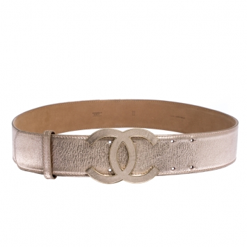 Pre Owned Chanel Metallic Pink Leather CC Buckle Belt 90CM