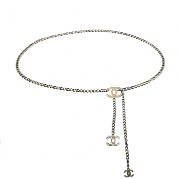 Pre Owned Chanel Silver Tone Enamel CC Charm Chain Belt