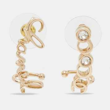 Pre Owned Chanel Gold Tone Coco Script CC Climber Earrings