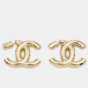 Pre Owned Chanel CC Logo Gold Tone Earrings