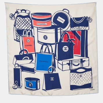 Pre Owned Chanel Beige Bags Printed Silk Square Scarf