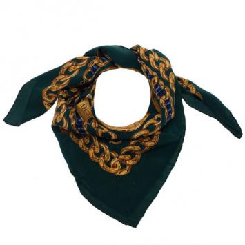 Pre Owned Chanel Green CC Chain Link Print Square Scarf