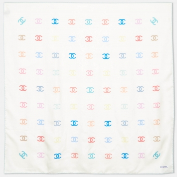 Pre Owned Chanel Cream CC Logo Print Silk Square Scarf