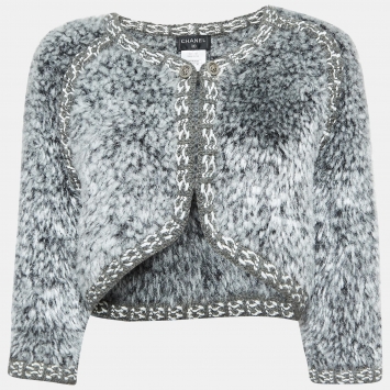 Pre Owned Chanel Grey Fur Cropped Jacket S