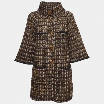 Pre Owned Chanel Multicolor Tweed Cashmere Mid-Length Coat M