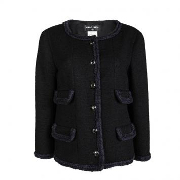 مملوكة مسبقًا  Chanel Black Wool Contrast Trim Boucle Jacket XL