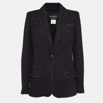 Pre Owned Chanel Black Tweed  Gripoix Button Detail Jackets L