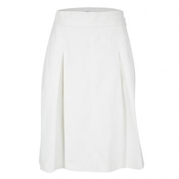 Pre Owned Chanel Off White Cotton Pleated Skirt L
