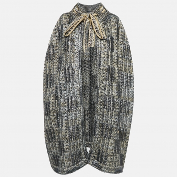 Pre Owned Chanel Metallic Lurex Knit Neck Tie Long Cape M