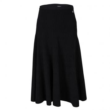 Pre Owned Chanel Black Crinkled Knit Midi Skirt XXL 