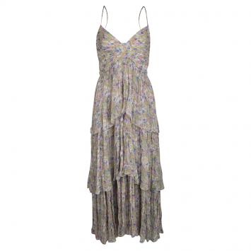 Pre Owned Chanel Multicolor Polka Dot Printed Silk Tiered Sleeveless Dress M