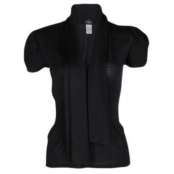 Pre Owned Chanel Black Silk Cashmere V-Neck Tie Detail Top M