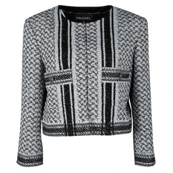 Pre Owned Chanel Monochrome Textured Sequined Jacket XL