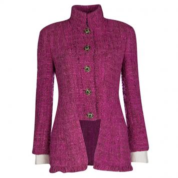 Pre Owned Chanel Pink Textured Contrast Cuff Maharaja Jacket M