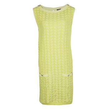 Pre Owned Chanel Yellow Textured Cotton Jacquard Knit Sleeveless Dress XL
