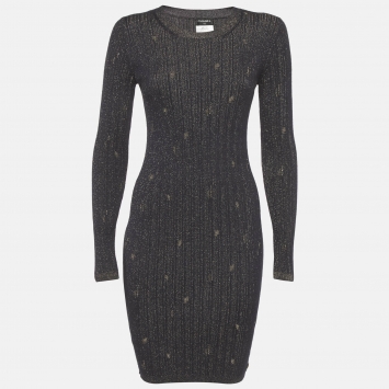 مملوكة مسبقًا Chanel Navy Blue Lurex Rib Knit Short Dress S