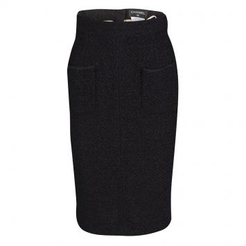 Pre Owned Chanel Black Textured Patch Pocket Detail Pencil Skirt  S