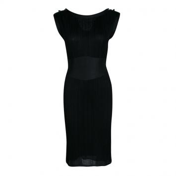 Pre Owned Chanel Black Knit Shoulder Button Detail Sleeveless Dress M