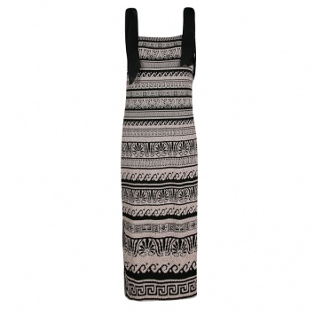 Pre Owned Chanel Textured Embossed Jacquard Knit Shoulder Tie Detail Midi Dress M