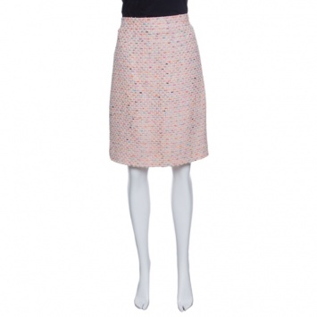 Pre Owned Chanel Vintage Pink Textured Pencil Skirt L