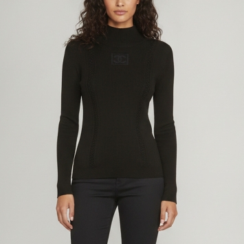 مملوكة مسبقًا Chanel Black Logo Patterned Rib Knit and Jersey Paneled Jumper M