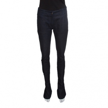 Pre Owned Chanel Indigo Dark Wash Denim Rounded Hem Jeans M