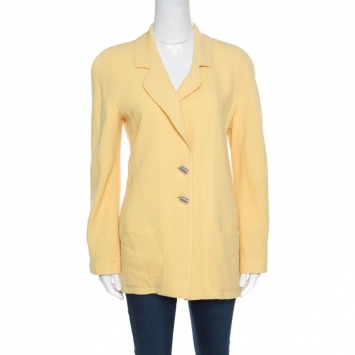 مملوكة مسبقًا Chanel Yellow Textured Wool Jacket M