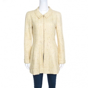 Pre Owned Chanel Vintage Yellow Textured Zip Front Coat S