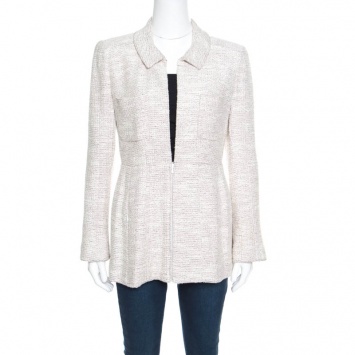 Pre Owned Chanel Vintage Multicolor Textured Zip Front Peplum Jacket M