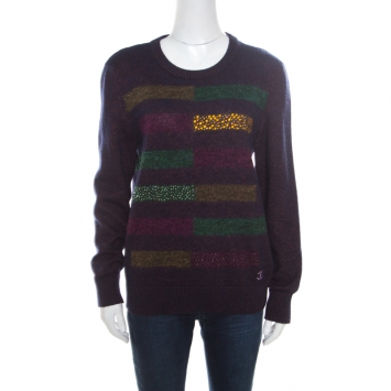 Pre Owned Chanel Multicolor Fuzzy Cashmere Embellished Sweater L