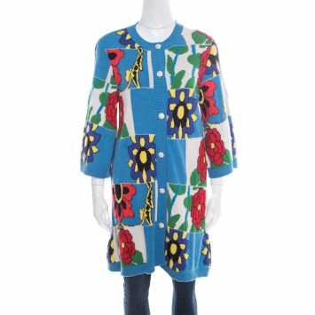 Pre Owned Chanel Multicolor Cashmere Floral Jacquard Embellished Button Cardigan M