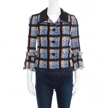 Pre Owned Chanel Multicolor Wool Blend Flounce Sleeve Tweed Blazer S