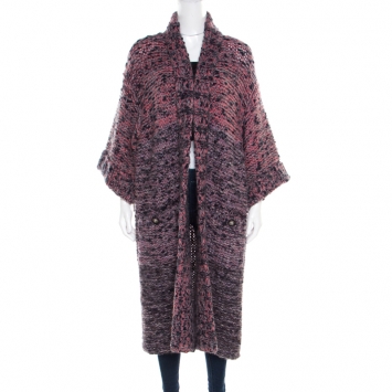 Pre Owned Chanel Marled Pink Mohair and Wool blend Chunky Knit Cardigan M