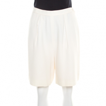 Pre Owned Chanel Cream Textured High Waist Shorts M