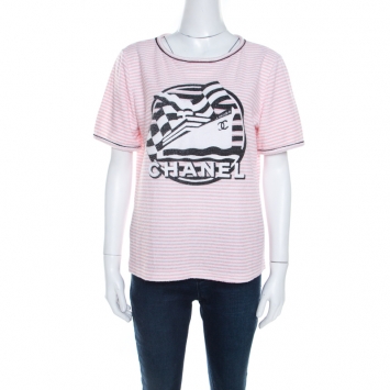 Pre Owned Chanel Light Pink Terry Crew Neck T-Shirt M 