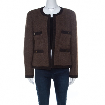 Pre Owned Chanel Boutique Vintage Brown Wool Tweed Jacket XL
