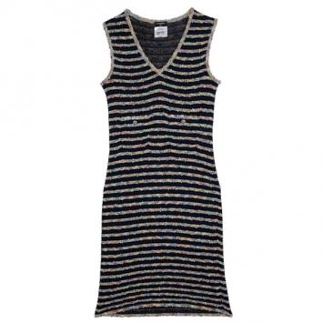 Pre Owned Chanel Stripe Tweed & Knit Dress S